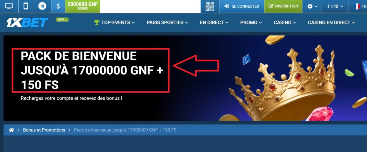 Récompense après l'inscription au casino 1xBet