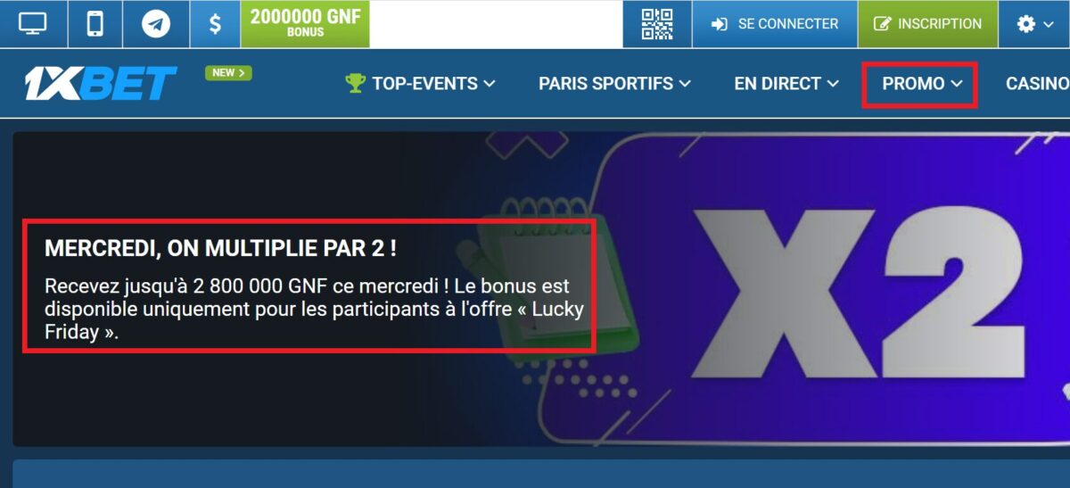 Offres de cadeaux du 1xBet bookmaker Guinée